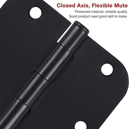 30 Pack Matte Black Door Hinges 3.5 x 3.5 Inch 5/8" Radius, Interior Heavy-Duty Rounded Hinge for Doors Standard Bedroom Office Door Hardware Removable Pin,RV,Garage,Storage Shed,Livestock Facilities