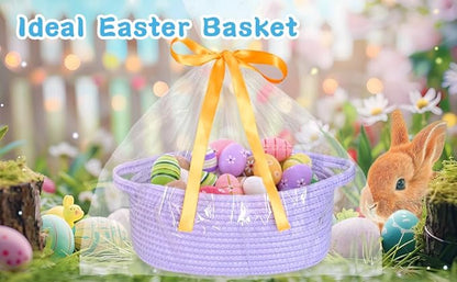 ABenkle Small Basket with Gift Bags and Ribbons, Empty Gift Baskets for Mother's Day, Decorative Boho Rope Woven Nursery Storage Organizer Toy Baskets with Handle for Baby Showers, 12"X 8" X 5"
