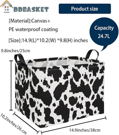 Rectangle Cow Basket Cow Print Storage Bins Cute Canvas Organizer Bin for Bedroom Decor Kids Toys Books, Clothes Shelves Gift Basket(Cow print)