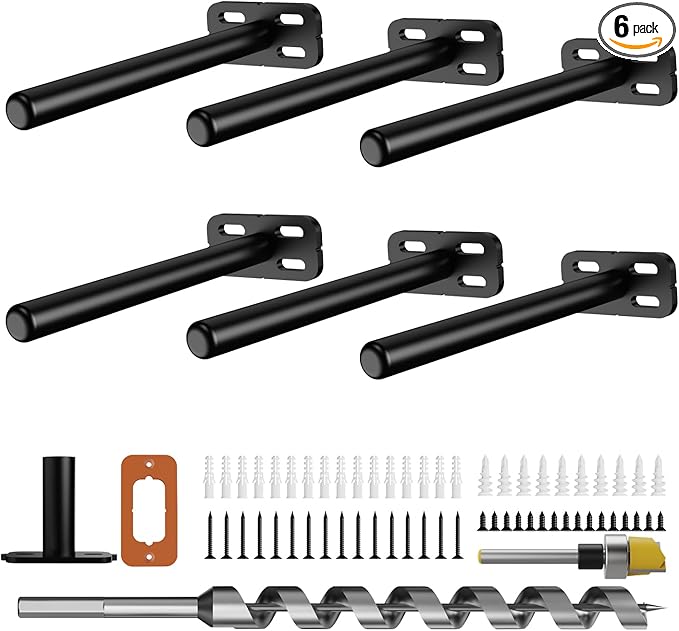 6pcs Wall Shelf Brackets Heavy Duty Floating Shelf Bracket Hidden,Invisible Black Shelving Brackets Decorative Floating Shelf Hardware Heavy Duty,Metal Shelf Support Bracket(6"-6pcs)