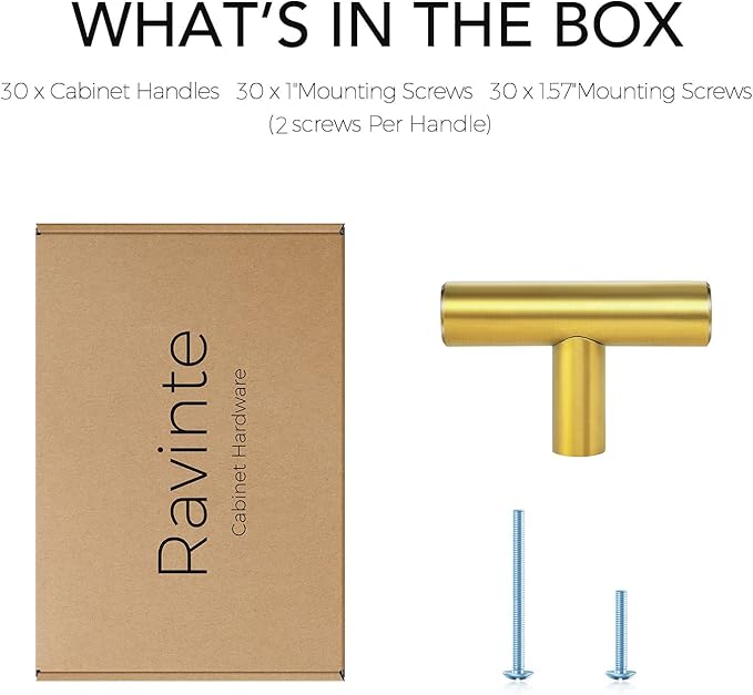 Ravinte 2'' Cabinet Handles Stainless Steel Brushed Brass Kitchen Cabinet Hardware Handles of Kitchen Cupboard Handles 30 Pack