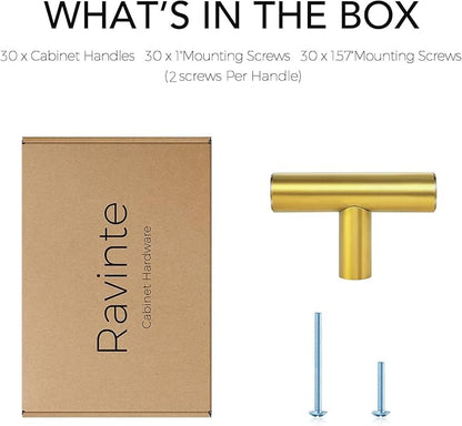 Ravinte 2'' Cabinet Handles Stainless Steel Brushed Brass Kitchen Cabinet Hardware Handles of Kitchen Cupboard Handles 30 Pack