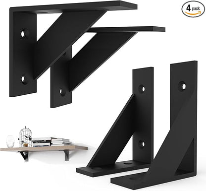 SOGAL Shelf Bracket 3 Inch x 4 Inch,Black Shelf Brackets,Small Shelf Brackets,Shelf Support Angle Brackets for Shelves, Heavy Duty Shelf L Brackets 4Pack