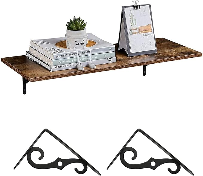 HOME MASTER HARDWARE Decorative Shelf Brackets 5x3-1/2 in Wall Mounted Floating Shelf Bracket L Heavy Duty Support Corner Brace Joint Right Angle Bracket for DIY Open Shelving with Screws Black 4 Pcs