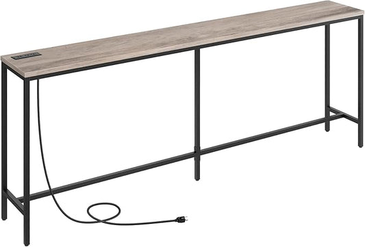 78.7" Console Table with Power Outlet, 11.8" Wide Narrow Sofa Table, Industrial Entryway Table with USB Ports, Behind Couch for Entryway, Hallway, Foyer, Living Room, Greige CTHG320E01