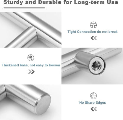 Estmoon 30 Pack Brushed Nickel Cabinet Handles 3 Inch Hole Center Drawer Pulls Stainless Steel Cabinet Pulls Silver Kitchen Handles Cabinet Hardware for Drawers, Cupboards - 5" Length, 3" Hole Center