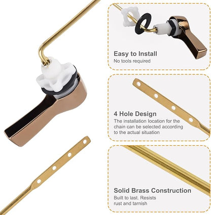 Hibbent Universal Metal Front Mount Toilet Handle Replacement Kit, Brass Toilet Flush Tank Lever with Stainless Steel Flapper Chains for Most Toilets, Rose Gold