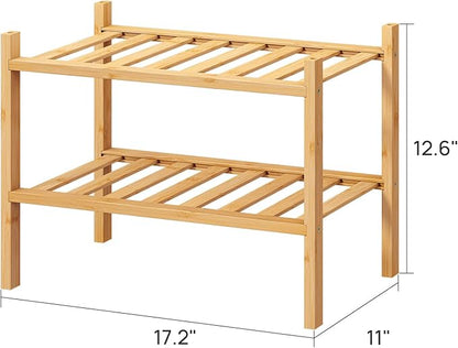 Small Shoe Rack, 2-Tier Shoe Rack for Entryway, Bamboo Wood Shoe Shelf for Closet & Hallway, Long 17.2IN | Beautiful | Functional | Sturdy | Durable
