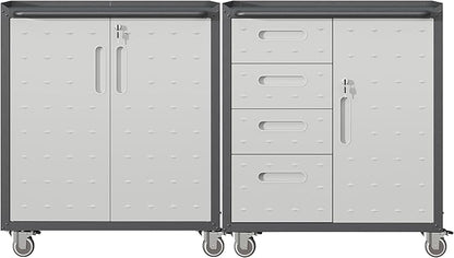 Metal Tool Cabinet,Garage Storage Cabinet System,Wall Cabinet & Locking Rolling Tool Cabinet with Doors and Adjustable Shelves,Steel Tool Cabinets for Home (2 Pcs-Styled, Black & Grey)