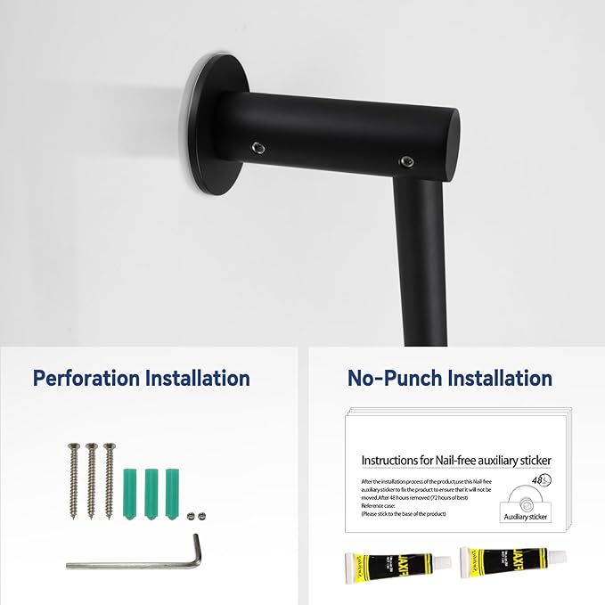 Shower Slide Bar Adjustable Handheld Shower Head Holder Wall Mount - 15inch All-Metal Shower Head Slide Bar Compatible with Bathroom Drill Free Glue Installation - Black