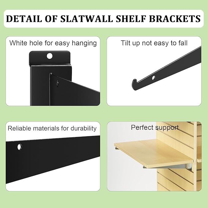 12 Pack Slatwall Shelf Bracket 12 inch, Heavy Duty Slatwall Knife Shelf Bracket for Slat Wall, Metal Slatwall Accessories with Lip for Slatwall Panels Shelving Display Home Commercial
