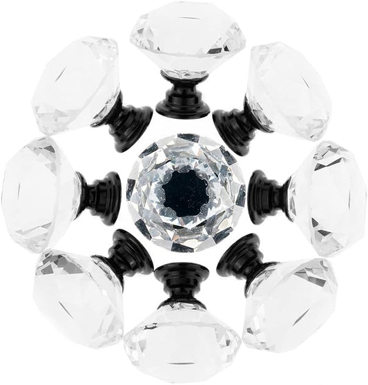 YourGift 25 Pack Drawer Knobs Diamond Shaped Crystal Glass 30mm Cabinet Knobs Pull Handles (30 mm, 25 Pack, Black)