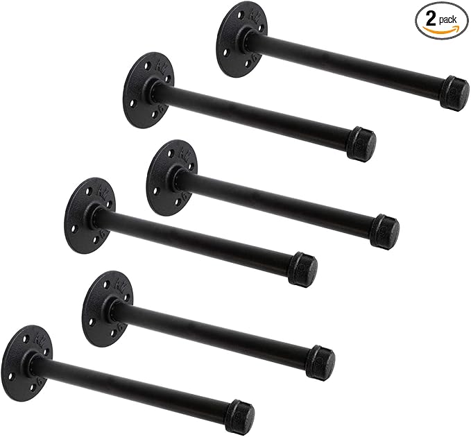 1/2" Industrial Black Iron Pipe Shelf Brackets, Rustic Wall Mounted DIY Shelving Bracket Hanging Custom Pipe Brackets for Floating Shelves (8 Inch, Piece, 6.0)