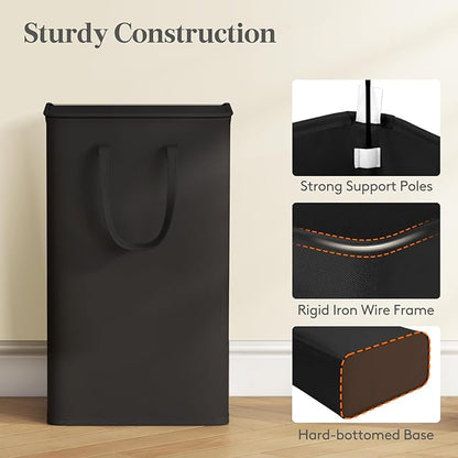Lifewit 75L Slim Small Laundry Hamper, Laundry Basket with Lid, Dirty Collapsible Clothes Storage with Easy Carry Extended Handles, Tall Hampers for Bedroom Laundry Room, Black, 1 Pack
