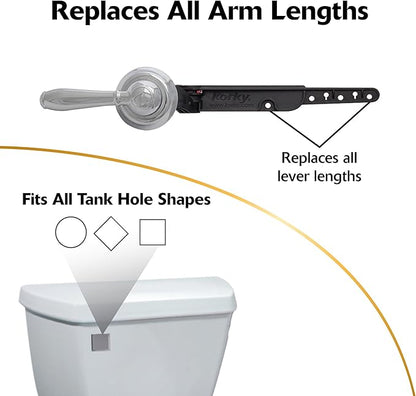 Korky 6051BP Strongarm Tank Lever Universal to Fit Front Angled Side Left and Right Mount Toilets, 1 Piece, Chrome, Faucet Style