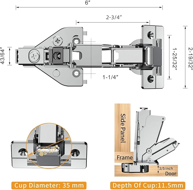 Chibery 2 Pack 165 Degree Lazy Susan Hinge, Face Frame, CLIP ON Plate for Easy Installation, Soft Close Multi-pivot Concealed hardware for Corner Kitchen Cabinet, Cupboard Folded, Folden Door, Closets