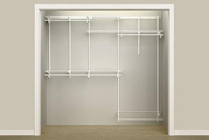 ClosetMaid ShelfTrack Wire Closet Organizer System, Adjustable from 5 to 8 Ft., with Shelves, Clothes Rods, Shoe Shelf, Hardware, Durable Steel, White