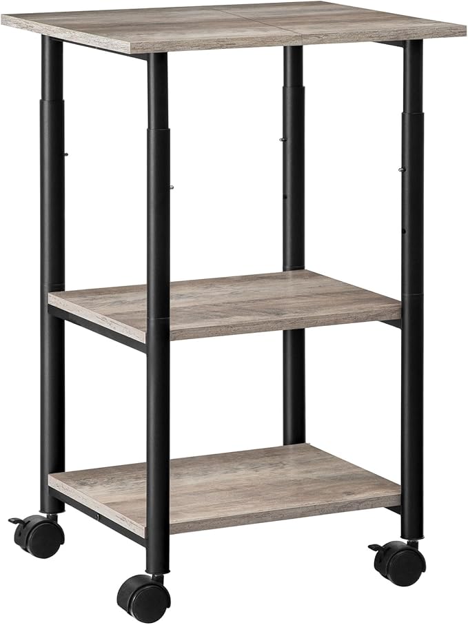 HOOBRO Printer Stand, 3-Tier Industrial Under Desk Printer Cart with Shelf, Mobile Heavy Duty Storage Rack on Wheels for Home, Office, Grey and Black BG03PS01G1
