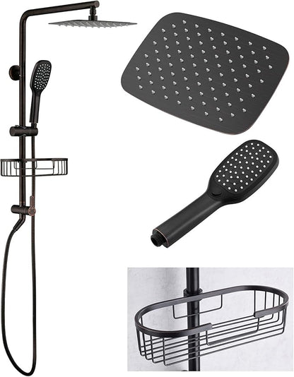 SonTiy Rain Shower Heads System with Handheld Jet Spray, Caddy Shelf and Brass Shower Diverter, Bathroom luxury Shower Faucet Set for Whole Family, 2.5 GPM, Oil Rubbed Bronze