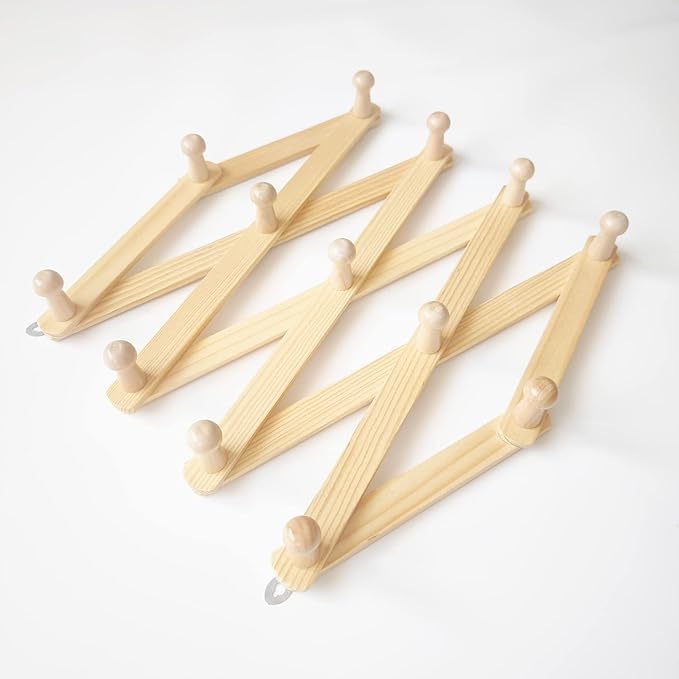 AMAPON Accordion Style Expandable Wall Wooden Coat Rack 13 Hooks (Pegs) Hang Hats Jackets Coffee Mug Purses Necklaces Towels Cap Leash Scarves Data Line Kitchenware (2 Packs)
