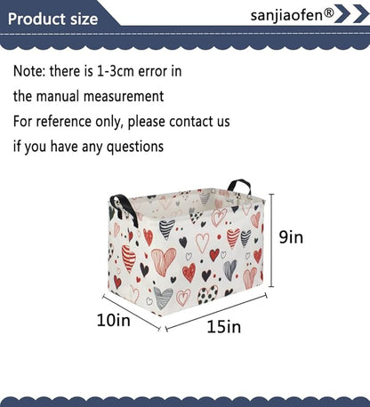 Rectangular Kids Storage Basket,Heart Baskets Organizer.Cute Storage Bin with Handles. Love Basket,Girls Room Decor,Toys Box,Gifts Bins Empty.(Line Love)