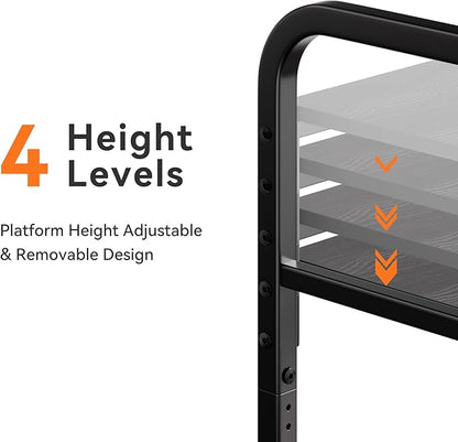 niffgaff 2 Tier Under Desk Printer Stand with Storage, 22" Rolling Printer Cart with Lockable Wheels, Height Adjustable Shelf for Home Office, Black