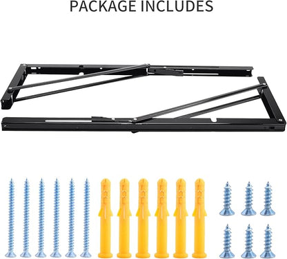 YUMORE Folding Shelf Brackets, 24 Inch Heavy Duty L Bracket, Black DIY Collapsible Shelf Bracket for Workbench Folding Table Hinge, Max Load: 330lb, Pack of 2