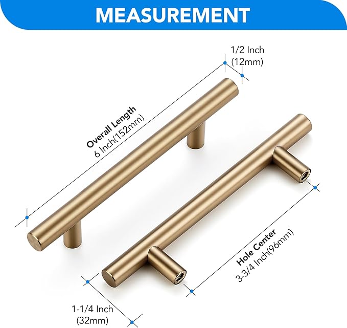 Champagne Bronze Cabinet Handles 3-3/4 Inch Hole Center Stainless Steel Drawer Pulls for Cabinets, Dresser, Bathroom 45 Pack