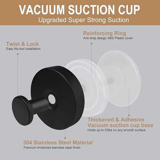 ZESLMG Black Suction Cup Hooks for Glass Window, Shower Hook for Inside Shower, Removable Towel Hooks for Bathroom Kitchen Wall Glass Door, Wreaths Loofah Suction Hook for Hanging, 2 Pack
