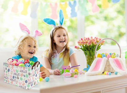 Sanjiaofeng Rectangular3Pack Easter baskets , Kids Easter Storage Bins Organizer.Boys and Girls,Easter Bunny Eggs Decor,Toys,Books,Easter Gifts . (3Pack Easter)