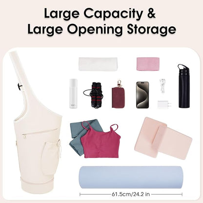 sportsnew Yoga Mat Bag, Large Opening Long Tote Yoga Mat Carrier Holder Bag with Waterproof Wet Pocket and Drawstring Water Bottle Pocket, Adjustable Shoulder Strap Storage Bag, patent pending