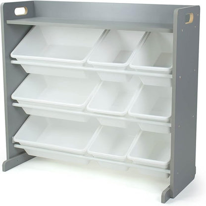 Humble Crew Toy Storage Organizer with Top Shelf and 9 Removable Bins, Grey/White – Toddler Bookshelf with Toy Organizer - Modern Toy Rack Ideal for Kids' Rooms, Playrooms, and Nurseries