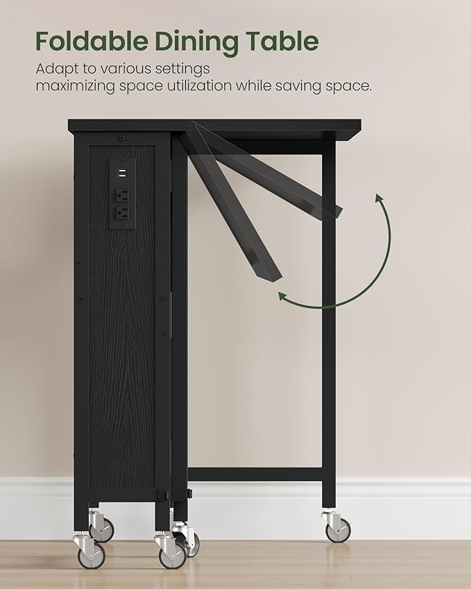 31.5" Modern Folding Computer Desk with Power Outlets, Wheels, Storage, Perfect for Small Spaces Black TDN01UBB