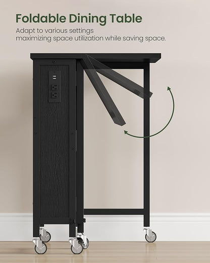 31.5" Modern Folding Computer Desk with Power Outlets, Wheels, Storage, Perfect for Small Spaces Black TDN01UBB