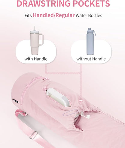 sportsnew Puffy Yoga Mat Bag Yoga Gym Bags for Women Men, Full-Zip Pilates Bag with Wet Pocket & Side Zip Drawstring Pocket Fits Tumblers with Handle, Yoga Mat Storage for Carrier Quick Access