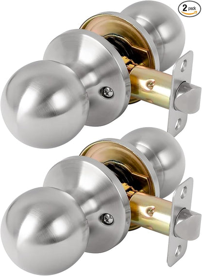 Passage Door Knob - Closet Door Knobs, Keyless Doorknob Interior Door Knob Without Lock for Hallway, 2 Pack, Satin Nickel