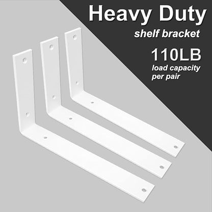 Shelf Brackets 10 Inch Wall L Brackets 8PCS Heavy Duty for Shelves Metal White Rustic Industrial Brackets for DIY Opening Shelves Project Hardware Included
