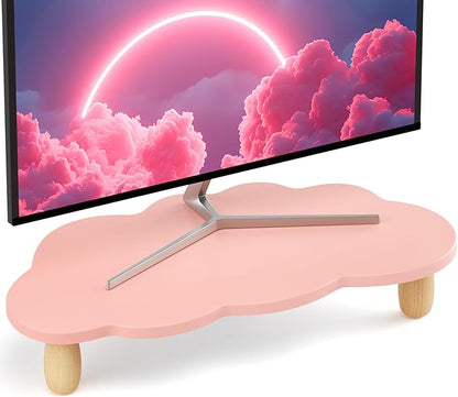 Monitor Stand Riser,Cloud Shape Wood Computer Monitor Stand, 16.5IN Monitor Stand Riser, Multi-Purpose Desktop Organizer Riser for Computer,Laptop,Printer,TV,Pink
