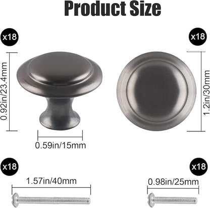 Romeda 18 Piece Drawer Knobs, 30mm Gray Cabinet Knobs, Dresser & Kitchen Drawer Pulls with Screw