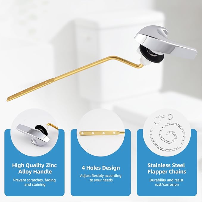 2 Pack Universal Brass Toilet Handle Replacement Kit, Side/Angle Mount Toilet Flush Handle Compatible with Kohler K-GP30324-CP/TOTO/American Standard, Stainless Steel Flapper Chain, Chrome