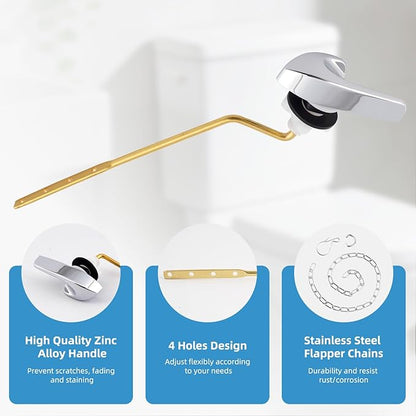 2 Pack Universal Brass Toilet Handle Replacement Kit, Side/Angle Mount Toilet Flush Handle Compatible with Kohler K-GP30324-CP/TOTO/American Standard, Stainless Steel Flapper Chain, Chrome