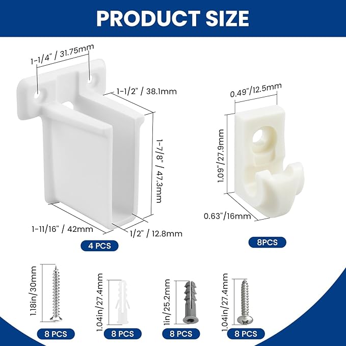 Wire Shelf End Bracket and White Down Wall Clips Kits, 4 Pcs White Plastic Closet Shelves Brackets and 8 Pcs Wire Shelf Loop Clip for Shelves Closet (Fasteners Included)