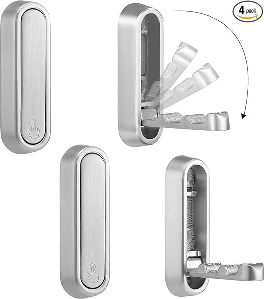 Folding Coat Hooks, 4 Pcs Foldable Silver Wall Hooks Heavy Duty Foldable Hook Bathroom Towel Hooks Robe Hooks Wall Mounted for Hanging Coat Towels Clothes Hat Bags Keys