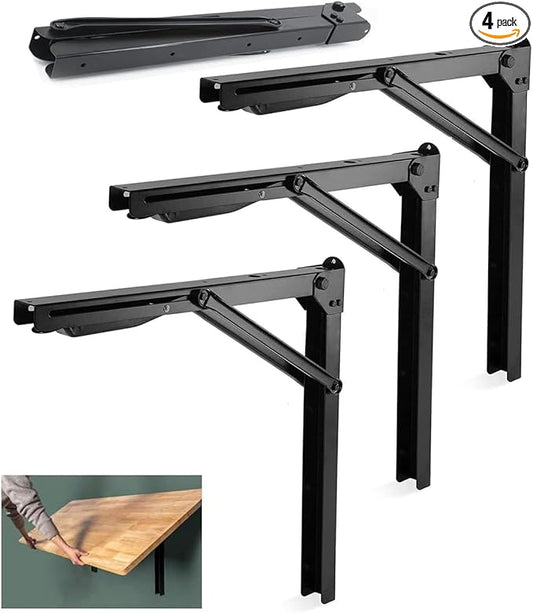 Wallmaster 24inch Folding Shelf Brackets Garage Heavy Duty Steel Max Load 500lb Floating Wall Mounted Collapsible Shelf Bracket Space Saving (Pack of 4, No Board)