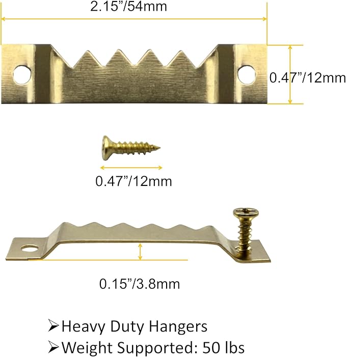 30 Pack Large Sawtooth Picture Hangers - Steel Picture Hanging Solutions with Screws, for Hanging Clock Paintings Artwork Frame Hooks (Gold)