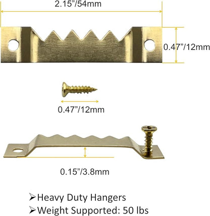 50 Pack Large Sawtooth Picture Hangers Steel Picture Hangers Picture Frames Hangers with Screws Picture Hang Solutions, for Hanging Clock Paintings Artwork Picture Frame Hook Photos (Gold)