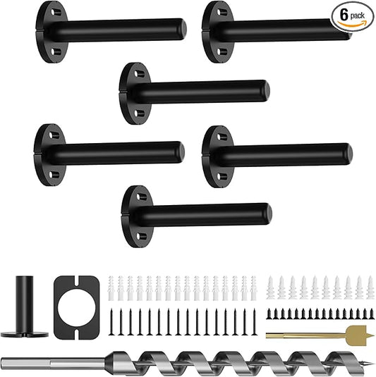 6pcs Wall Shelf Brackets Heavy Duty Floating Shelf Bracket Hidden,Invisible Black Shelving Brackets Decorative Floating Shelf Hardware Heavy Duty,Metal Shelf Support Bracket (4 inch-6pcs)