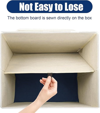 Large 42 Quarts Fabric Storage Bins with Lids [2-Pack] Linen Collapsible Foldable Baskets, Closet Organizer Containers boxes with Handles for Home Office (16.7 x 12 x 12, Navy Blue & White)