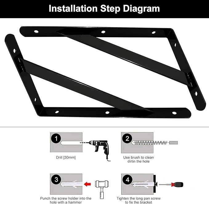 Shelf Brackets 16 Inch x 10 Inch, Heavy Duty Shelf Brackets 4 6 8 10 12 16 20 Inch, Wall Mount Floating Shelves Brackets