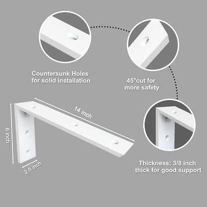Countertop Support Bracket 4 Pack 14 Inch Heavy Duty 3/8" Thick White Granite L Bracket 14"x6"x2.5" Shelf Mantel Corbels for Quartz/Wood/Concrete/Laminate
